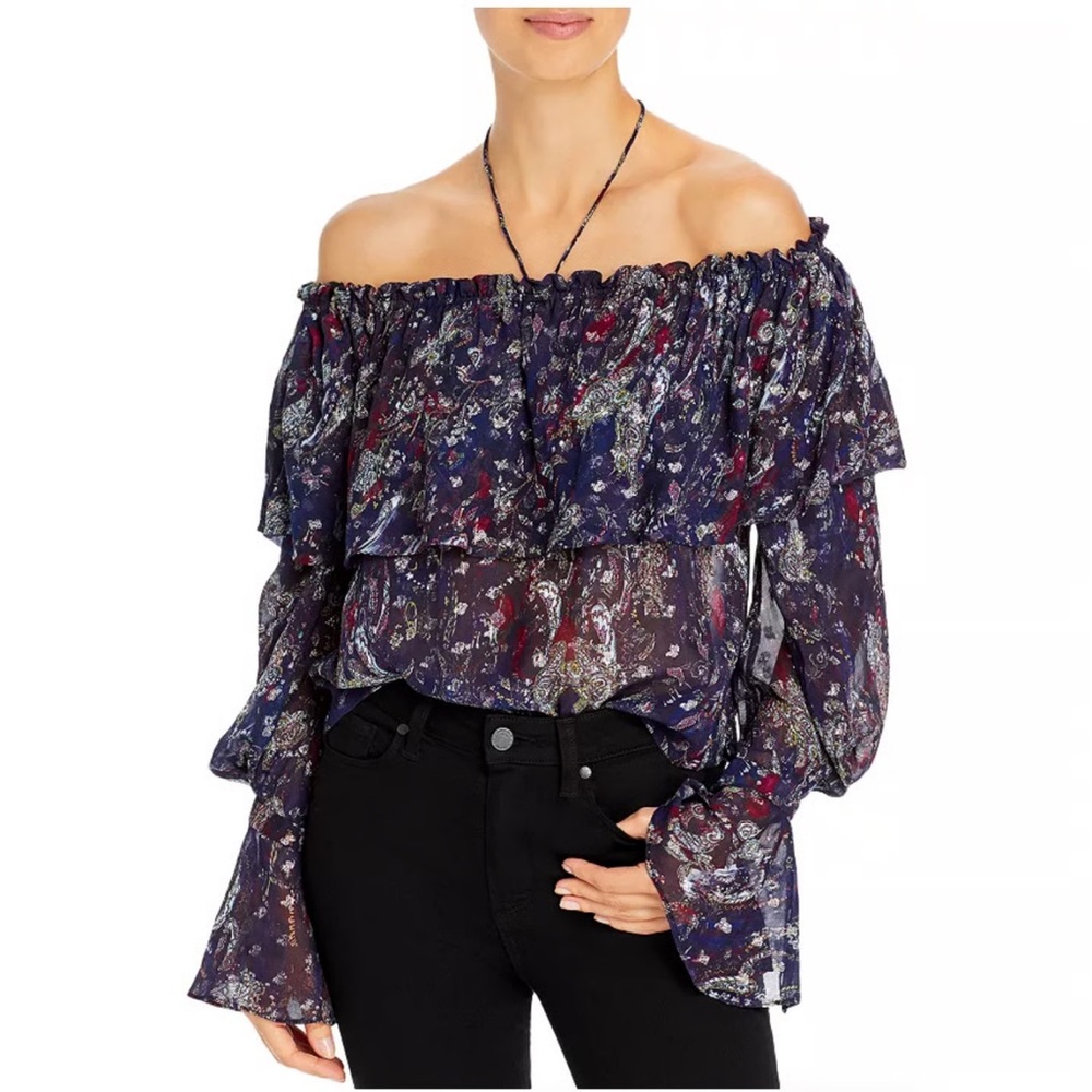 IRO Paris Trine Off The Shoulder Halter Printed Top